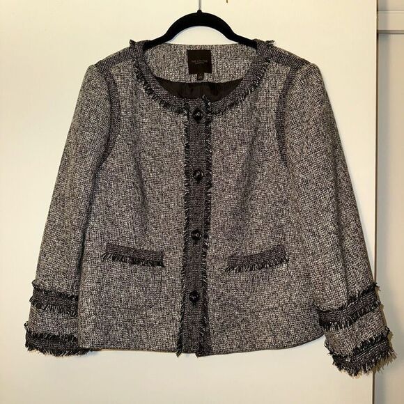 The Limited Women’s Gray Black Tweed Blazer Jacket Large EUC - Picture 1 of 12